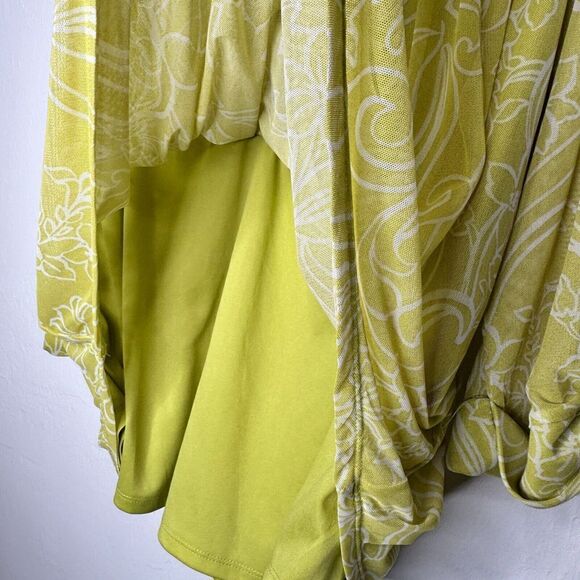 Juniper & Lime Womans Lined Sheer Tab Sleeve 1/4 button Top Plus Size 3X Yellow - Picture 4 of 7